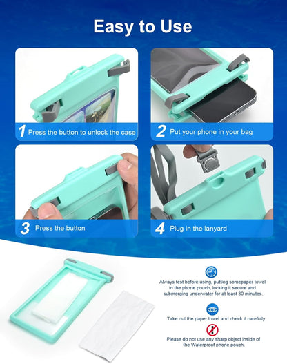 wellhouse Waterproof Phone Pouch, Waterproof Phone Case for iPhone 16 15 14 13 12 Pro Max XS Samsung, IPX8 3D Cellphone Dry Bag Beach Essentials (1 Pack - Crystal Green8.0, 8 inch)