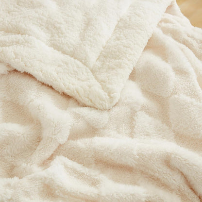 PU MEI Luxury Faux Fur Rabbit Fur Throw Blanket White 90"x80",Plush Reversible Sherpa Blankets,Queen Fuzzy Elegant Blanket Thick Throws for Bed,Washable Bedding Accent Blankets for Sofa Couch Chair