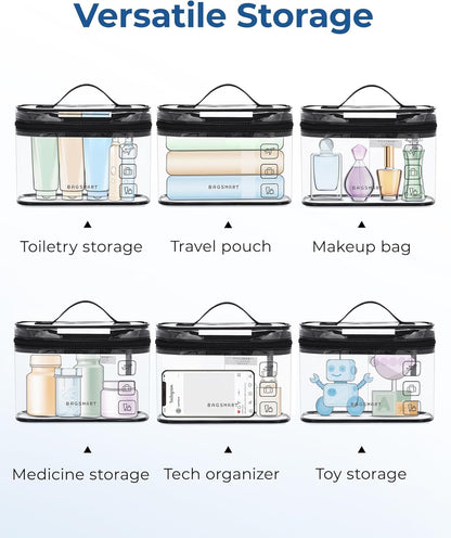 BAGSMART TSA Approved Toiletry Bag, 3 Pack Clear Makeup Cosmetic Bag Organizer, Quart Size Travel Bag for Toiletries, Carry-on Travel Accessories Essentials, Black-3pcs