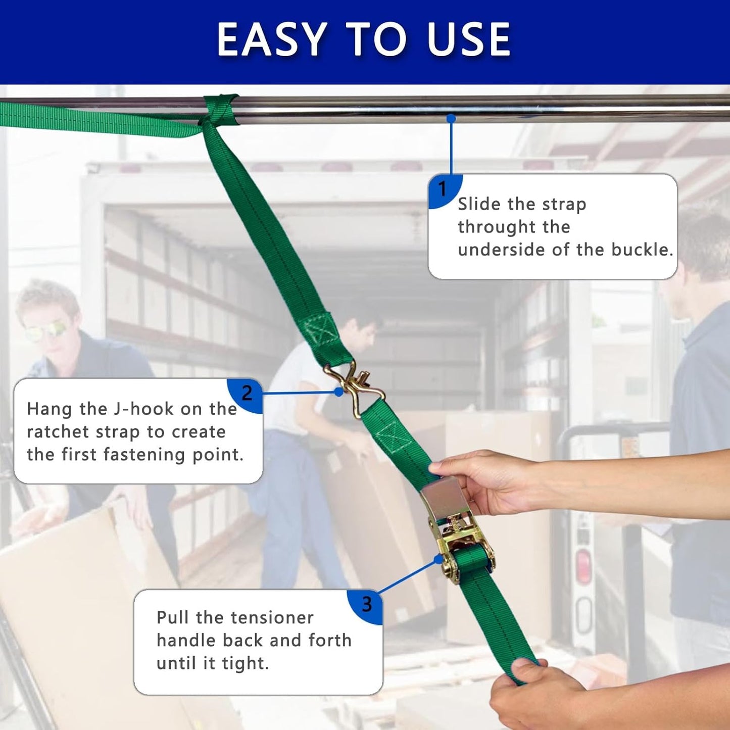 Ratchet Straps (4-Pack), 1 Inch x 16.4 Feet (2200lb Break Strength) with Sturdy Metal Hooks, 1x Work Gloves, Heavy Duty Tie Down Straps for Truck, Cargo Trailer, Motorcycle, Luggage, Moving (Green)