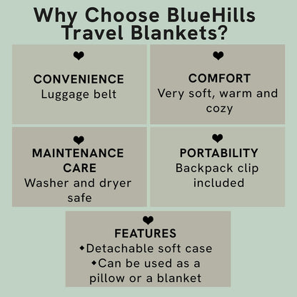 BlueHills Travel Blanket Pillow Rolled Premium Soft Plush Airplane Throw Traveling Essentials Compact in a Bag 70 X 48 inches for Long Plane Flight Portable Lightweight Grey Gray R01
