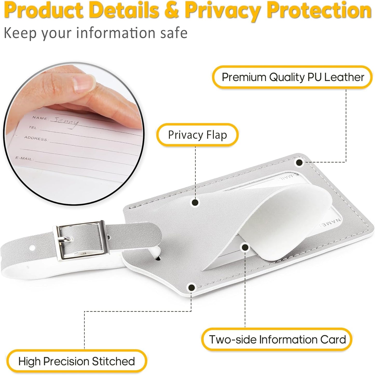 Travelambo Luggage Tags for Suitcases PU Leather Travel Tags Bag Tags Privacy Protection Travel Essentials