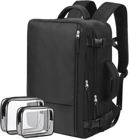 Hanples Travel Backpack for Women Men, Large Carry On Person Item Luggage Backpack, TSA Flight Approved 17.3 In Laptop Bag, Waterproof anti theft Casual Hiking Bag (Black)