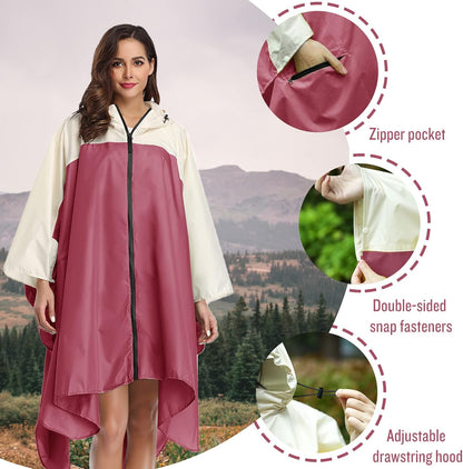 SaphiRose Unisex Rain Poncho Hooded Waterproof Raincoat for Adults Women