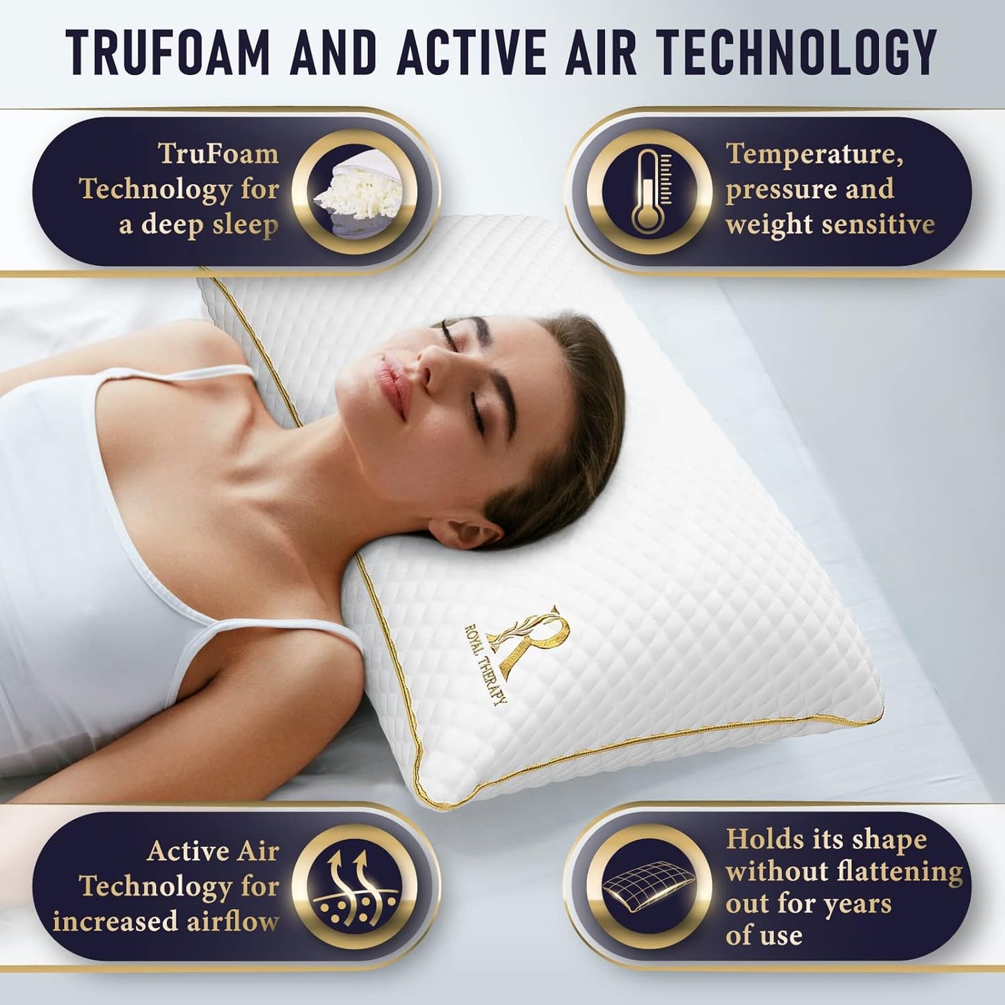 Royal Therapy 2-Pack King Size Pillows, Memory Foam Pillow - Shredded Foam, Hypoallergenic Bamboo-Derived Rayon Cover, CertiPUR-US Certified, Removable Cover, for All Sleep Positions, Neck Pain Relief