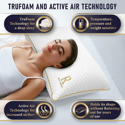 Royal Therapy 2-Pack King Size Pillows, Memory Foam Pillow - Shredded Foam, Hypoallergenic Bamboo-Derived Rayon Cover, CertiPUR-US Certified, Removable Cover, for All Sleep Positions, Neck Pain Relief