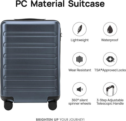 Carry on Luggage 22 X 14 X 9 Airline Approved, 20 Inch Luggage for 3-5 Days Travel, Double Spinner Wheels, 100% Hardshell PC, TSA Lock (09-Grey, Checked 24-Inch)