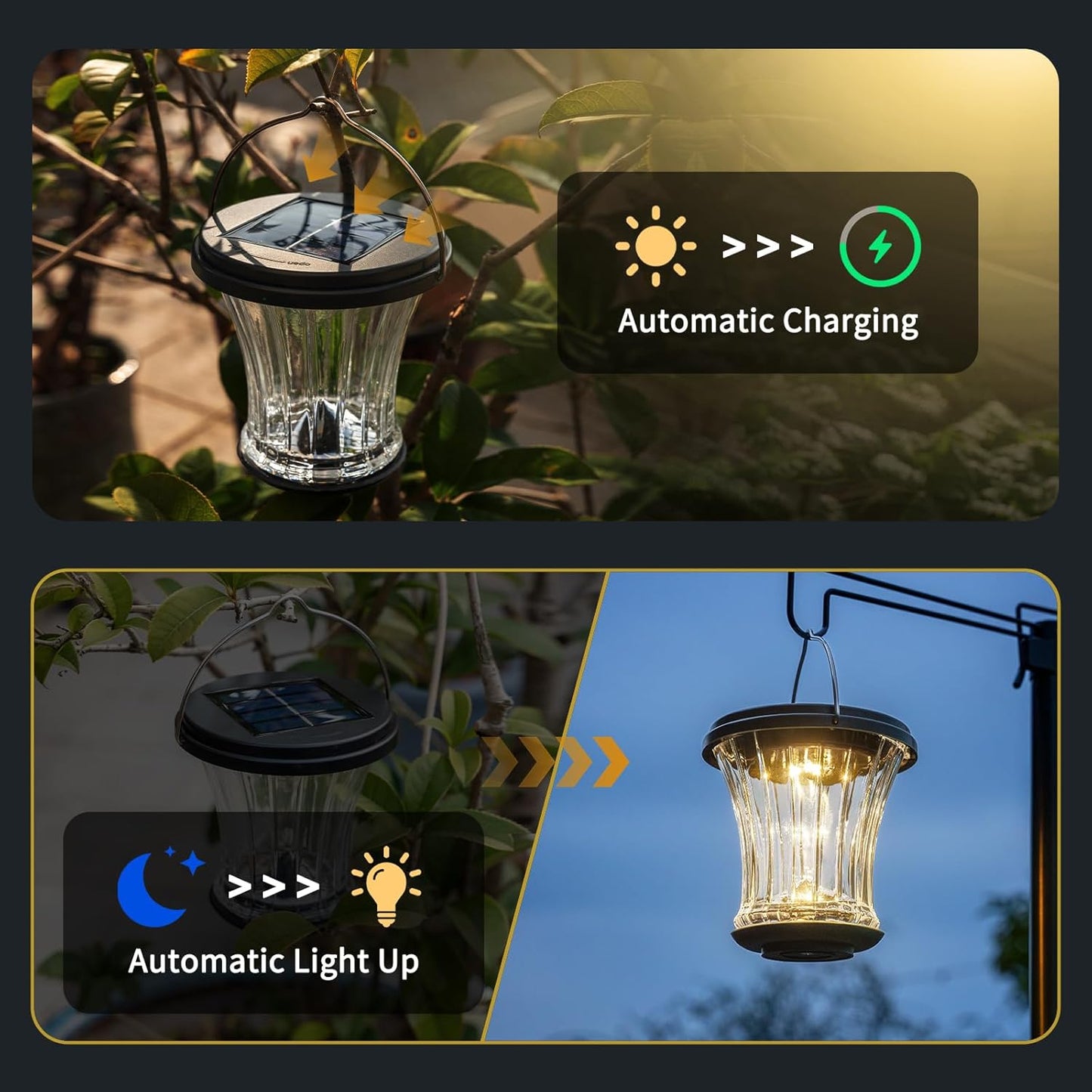 Glass Solar Lantern Outdoor, Waterproof Hanging Solar Lights for Outside with Modular Design, 3000K LED, Auto On/Off Table Lamp for Garden Patio Yard Fence Wall Decorative, Warm White(4 Pack)