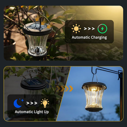 Glass Solar Lantern Outdoor, Waterproof Hanging Solar Lights for Outside with Modular Design, 3000K LED, Auto On/Off Table Lamp for Garden Patio Yard Fence Wall Decorative, Warm White(4 Pack)