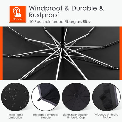 Bodyguard Inverted Umbrella - Large Windproof for Rain & Sun, Compact Reverse With Reflective Stripe, Teflon-Coated for Women Men, Travel Folding With Cover Bag