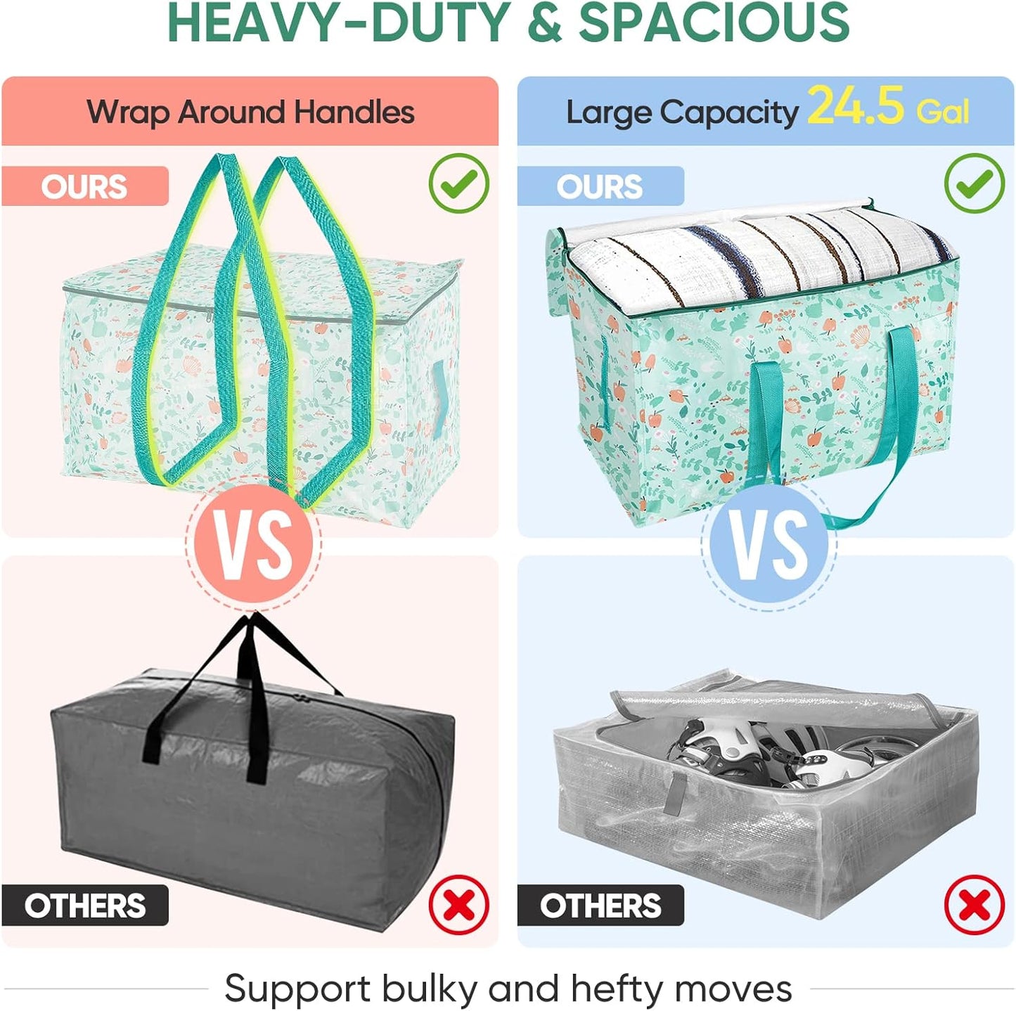 BALEINE 8-Pack Oversized Moving Bags with Reinforced Handles, Heavy-Duty Storage Tote for Clothes, Moving Supplies (Spring Stroll, 8-Pack)