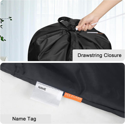 Polecasa Heavy Duty Large Laundry Bag with 130gsm Tear Resistant Fabric, ID Tag and Handles, Easy to Carry Dirty Clothes Drawstring Bag, Perfect for College Dorm, Travel, 28”x36”, Black