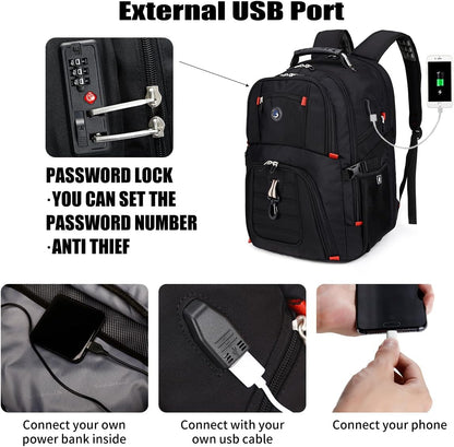 SHRRADOO Extra Large 50L Travel Laptop Backpack with USB Charging Port, College High School Backpack Airline Approved Business Work Bag Fits 17 Inch Computer for Men Women