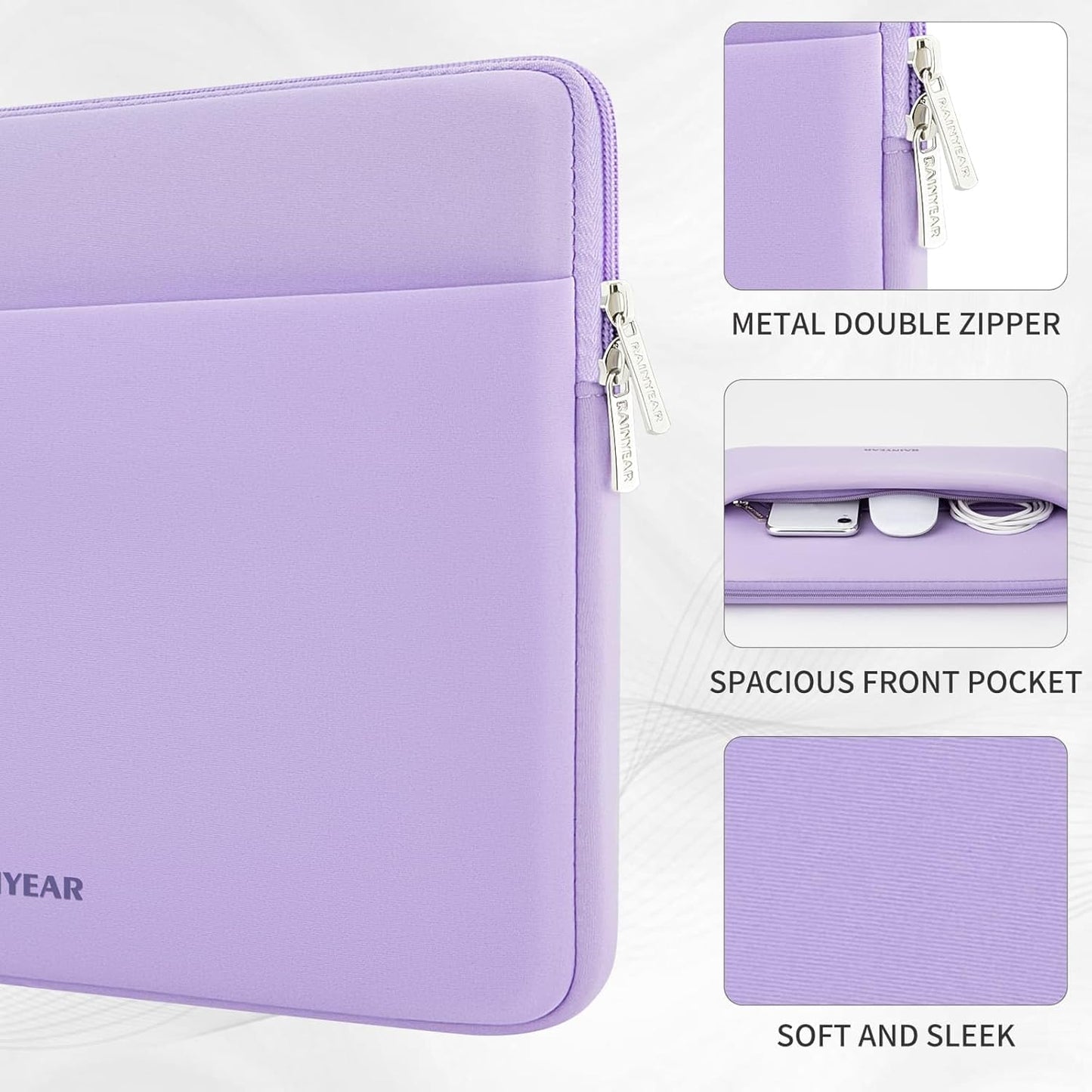 RAINYEAR Laptop Sleeve Case 11-13 Inch, Protective Portable Case with Front Pocket, Briefcase Computer Cover Laptop Bag Compatible with MacBook Air/Pro, HP, Dell, Lenovo, Acer, Purple