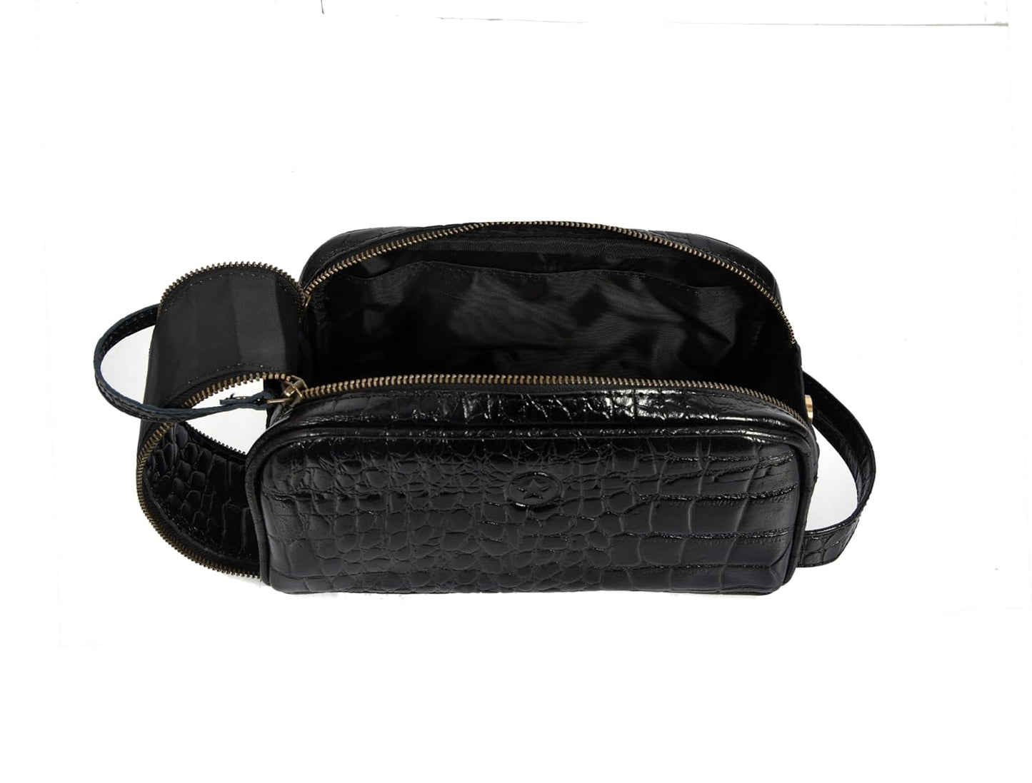 10" Premium Leather Toiletry Travel Pouch With Waterproof Lining | King-Size Handcrafted Vintage Dopp kit By Aaron Leather Goods (Grease Black)
