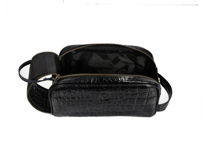 10" Premium Leather Toiletry Travel Pouch With Waterproof Lining | King-Size Handcrafted Vintage Dopp kit By Aaron Leather Goods (Grease Black)