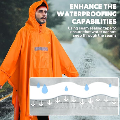 ANYOO Hooded Rain Poncho for Adults Waterproof Lightweight Rain Coat for Men Women Reusable Rain Jacket for Emergency Outdoor