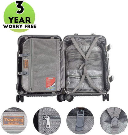 TRAVELKING All Aluminum Carry On Luggage with TSA Locks Fashion Cool Metal Hard Shell Spinner Suitcase (Grey, 20 Inch)