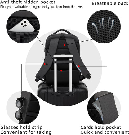 DUSLANG 17 Inch Laptop Backpack for Travel Water Resistant College Backpack for Men/Women Laptop Bag with USB Charging Port and Red Hat Metal America Back MAGA Cap Keychain for Backpack, Black