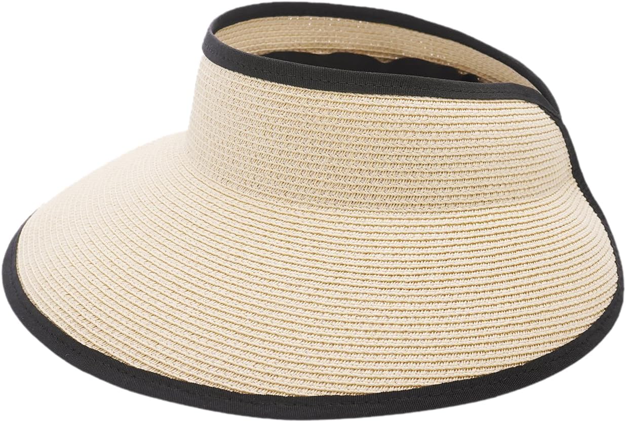 Joywant Womens Sun Visor Hats, Packable Wide Brim Ponytail Beach Hat Straw Visor Summer Beach Vacation Essentials for Womens