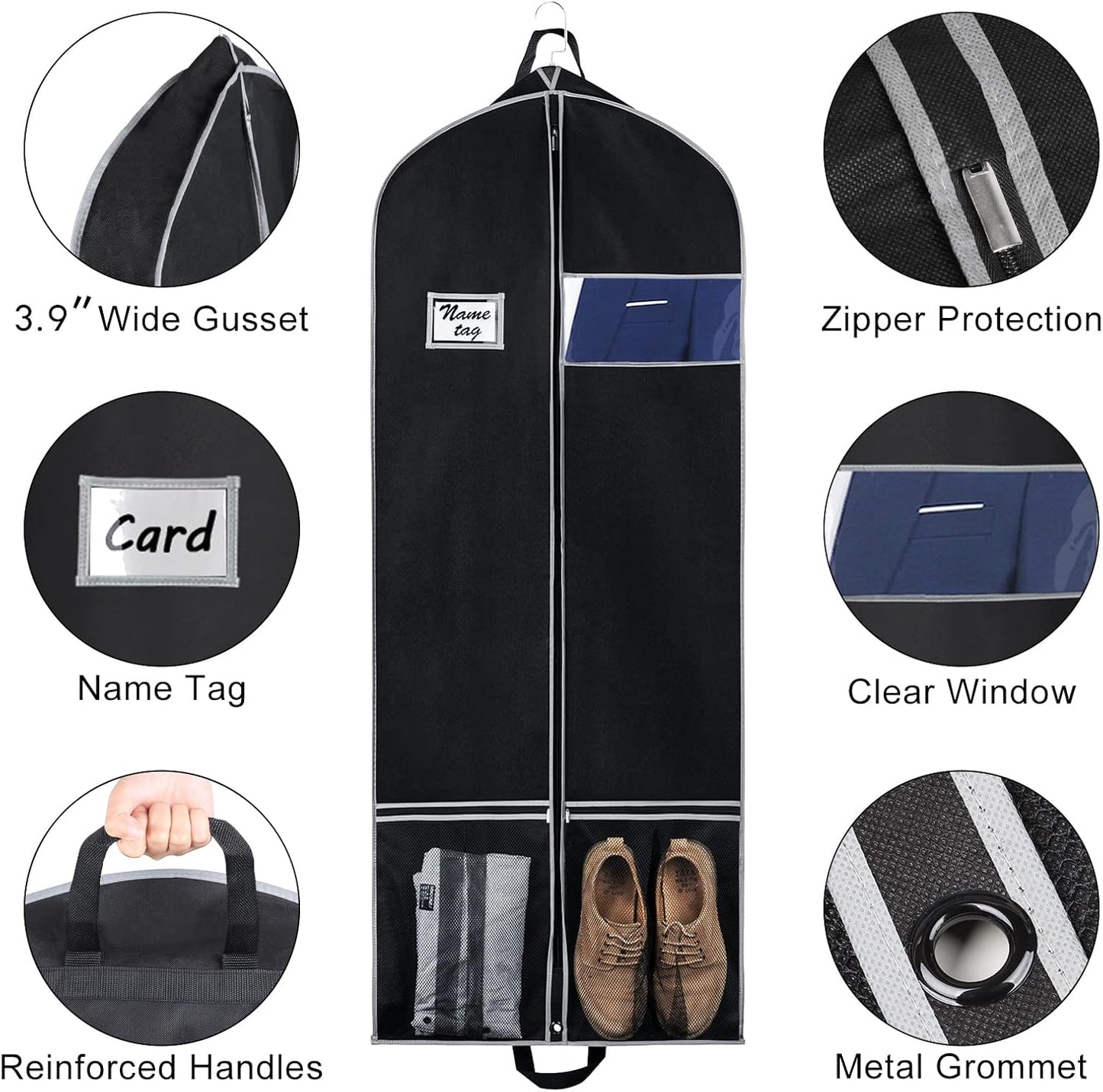 Zilink Long Garment Bags for Dresses Coat Bags for Travel and Storage 60 inches Gusseted Suit Cover Protector for with 2 Large Mesh Pockets and 2 Carry Handles for Suit Coat, Dress, Tuxedos Set of 2
