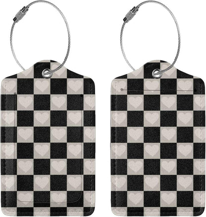Set of 2 Luggage Tag for Suitcases Tie dye PU Leather Luggage Tag with Full Back Privacy Name ID Card Fun Laggage Tags