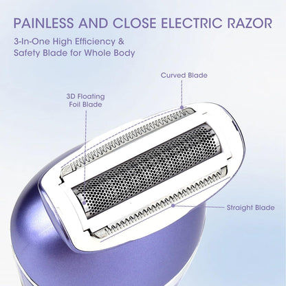 Electric Shavers for Women, 7 in 1 Hair Removal Kit with Epilator Bikini Trimmer Face Razor Body Brush Face Massager Foot Callus Remover, IPX7 Waterproof Lady Razors Set for Legs Armpit Bikini Pubic