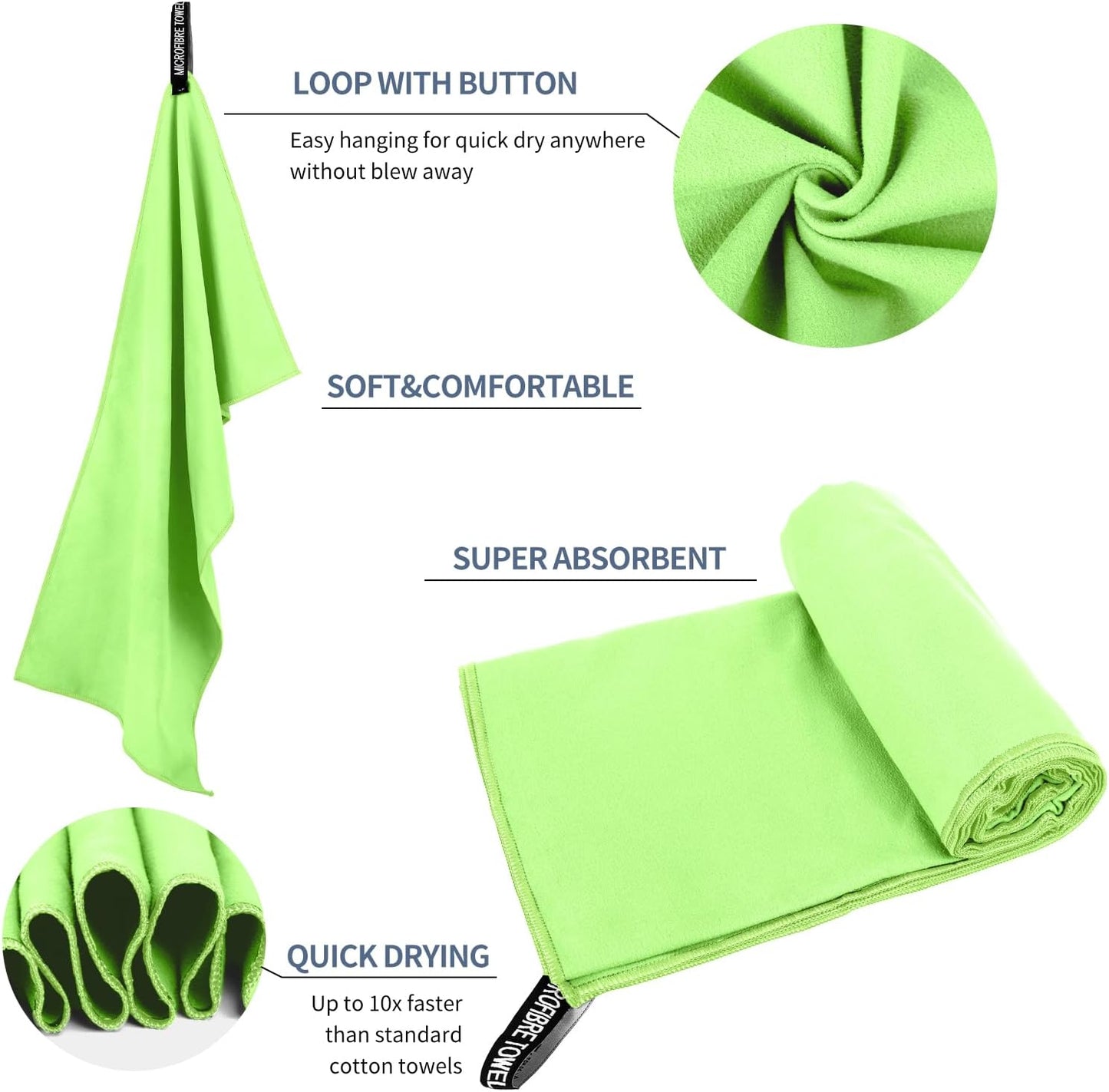 Microfiber Travel Towel, Soft Lightweight Quick Dry Towel, Super Absorbent Compact Travel & Sports & Beach Towels for Camping, Backpack, Gym, Swimming, Yoga, Hiking (S:16"×32" -Green)