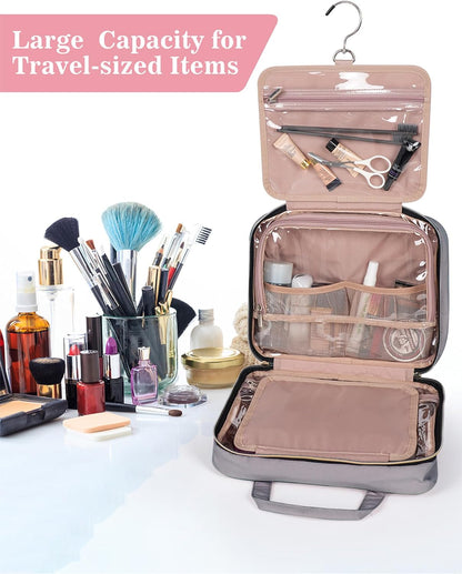 BALHLHG Toiletry Bag for Women With Hanging Hook, Medium Travel Makeup Organizer, Water-resistant Cosmetic Toiletries Bag for Bathroom, Trip, Business, Grey