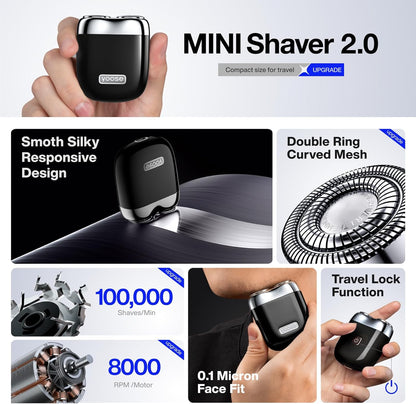 yoose Mini Electric Shaver, Alloy Portable Travel Shavers, Cordless Shaving, USB-C Rechargeable Electric Razor for Men, Dry Shave, IPX7 Waterproof, Detachable Head, Easy Cleaning, Black
