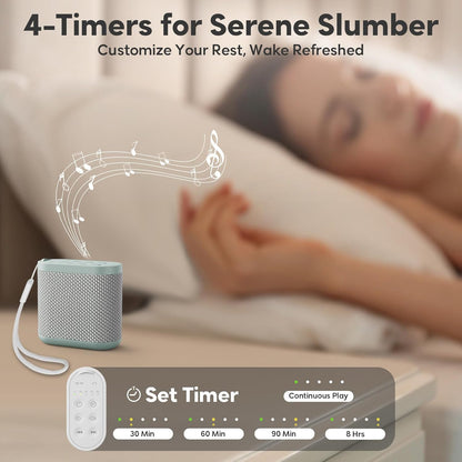 Portable White Noise Machine for Sleeping, Travel & Hotel - 52-Hour Lasting Mini Noise Machine with 21 Quality Non-looping Sounds, Headphone Jack, Memory, Timer for Adults (Green)