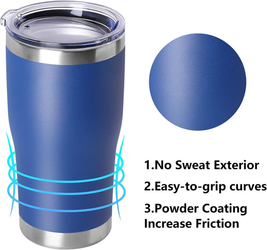 DOMICARE 20oz Stainless Steel Tumblers with Lid, Powder Coated Tumbler, Double Wall Vacuum Insulated Coffee Travel Mug(Dark Blue, 12)