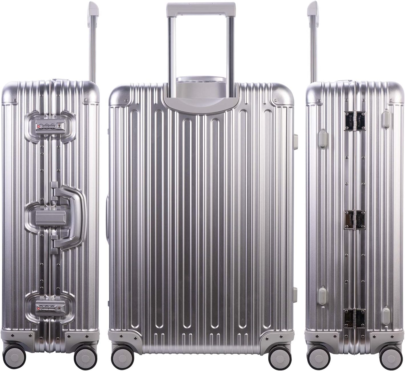 TRAVELKING All Aluminum Luggage Zipperless Hard Shell Suitcase with TSA Lock Spinner Wheels Lightweight Metal Alloy Suitcases (Silver, 28 inch)