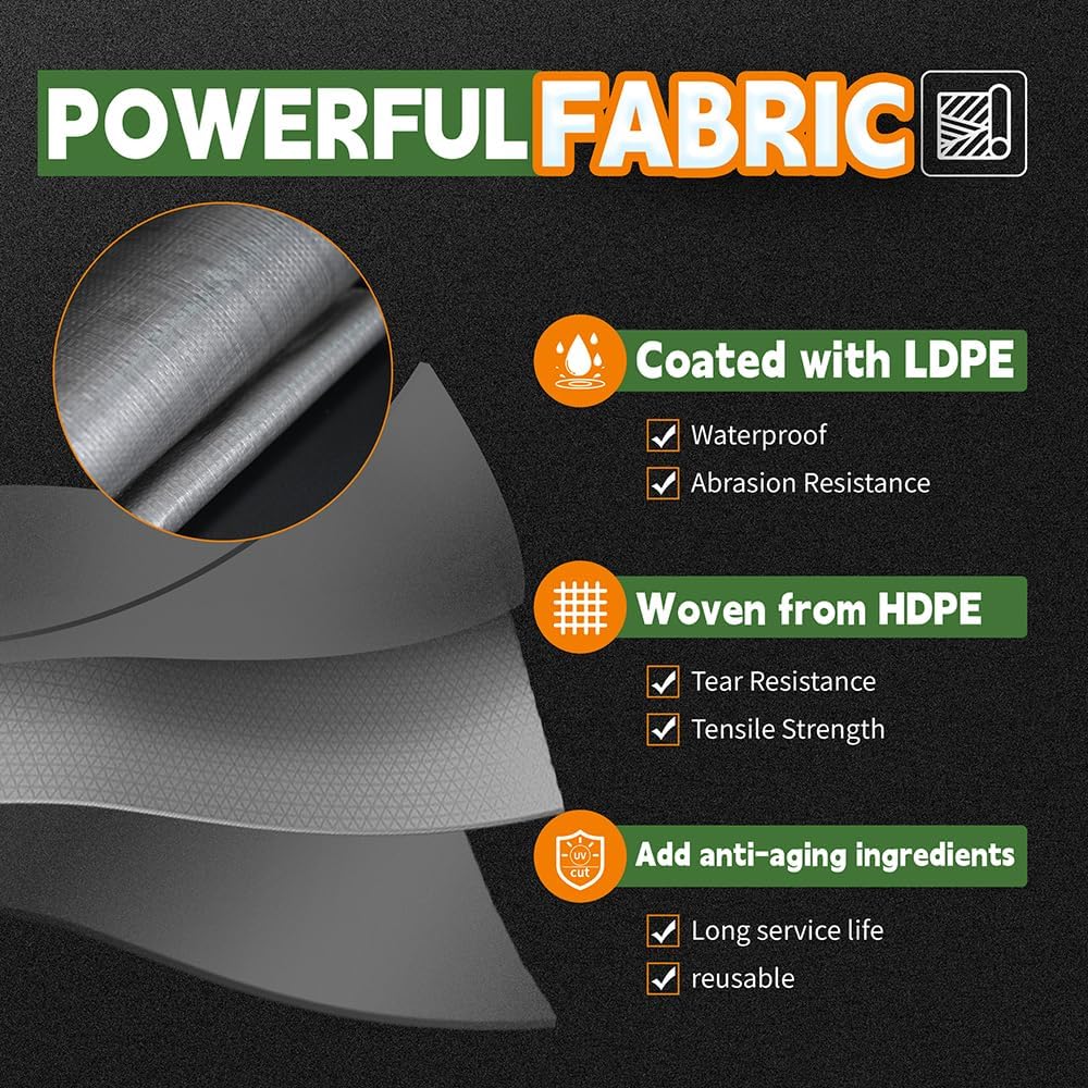 Tarps Heavy Duty Waterproof 12x16 Feet, 10Mil Multipurpose Poly Tarp Cover with Metal Grommets and Reinforced Edges, Silver/Brown Tarp by RAINDEWAY