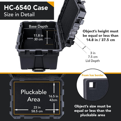 Lykus HC-6540 Large Waterproof Hard Case with Wheels and Customizable Foam, Interior Size 25.6x18.9x15 inch, Suitable for large electronic equipment and more