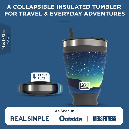 HYDAWAY 16oz Collapsible Tumbler - BPA-Free, Reusable Silicone Cup with Lid & Insulating Sleeve - Perfect for Coffee, Travel, and Everyday Use