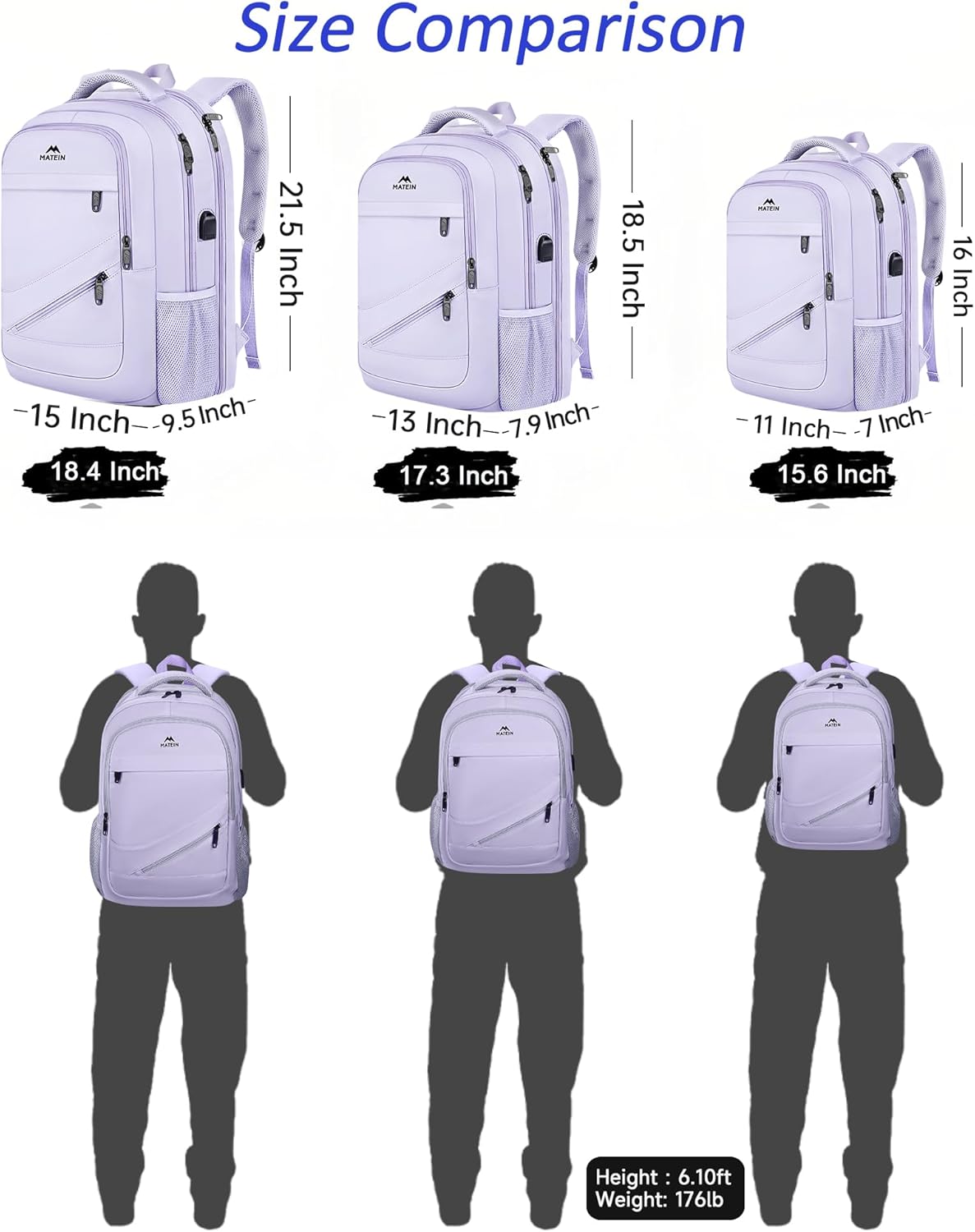 MATEIN Extra Large Laptop Backpack Women, 50 L Carry On Work Travel Bag with USB Port and Anti Theft Pocket, Water Resistant College Backpacks Fit 18.4 In Notebook Computer, Purple