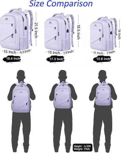 MATEIN Extra Large Laptop Backpack Women, 50 L Carry On Work Travel Bag with USB Port and Anti Theft Pocket, Water Resistant College Backpacks Fit 18.4 In Notebook Computer, Purple