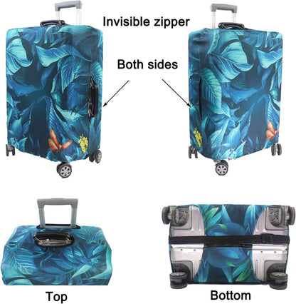 MosaiRudo Thicker Luggage Cover Elastic Suitcase Cover Protector Fits 18-32 Inch Suitcase Travel Accessories (Rainforest, L)