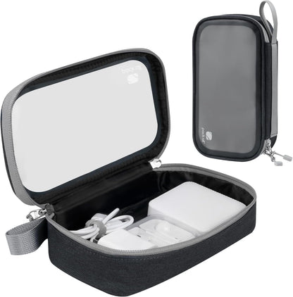 pack all Clear Electronic Organizer, TPU Cable Organizer Bag, Compact Cord Travel Organizer for Cables, Chargers, Phones, USB Cords, SD Cards (Black)