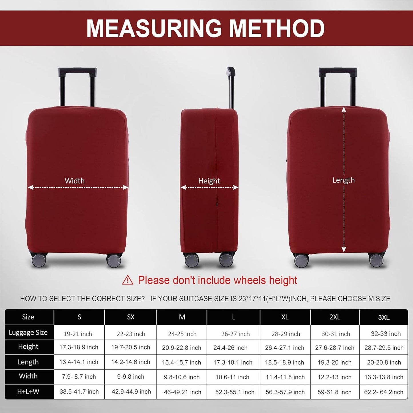 Travel Luggage Cover Suitcase Protector Scratch-Resistant Fit 19-31 Inch Suitcase, Not Included Suitcase (Claret, S(19-21 inch))