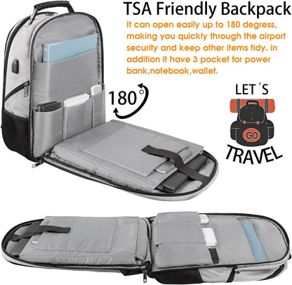 LTINVECK Extra Large 50L Travel Laptop Backpack, Computer bag Backbag with USB Charging Port, TSA Friendly Durable Big RFID Heavy Duty Business Tech Backpack Fits 17 Inch Laptops for Men Women, Grey