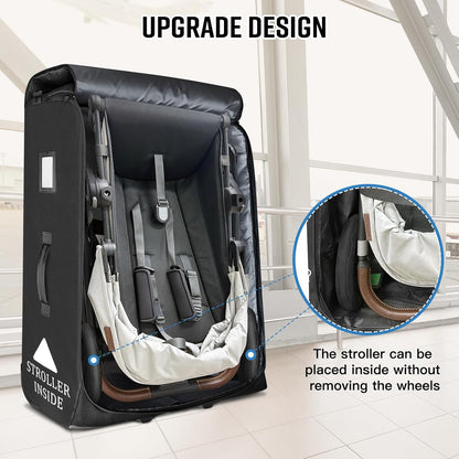 RAYMACE Padded Stroller Travel Bag for Airplane with Wheels Fits to UPPAbaby Vista V2 V3, Cruz V2 V3,Travel Safe Protection Storage Bag, Patterned Design, Black