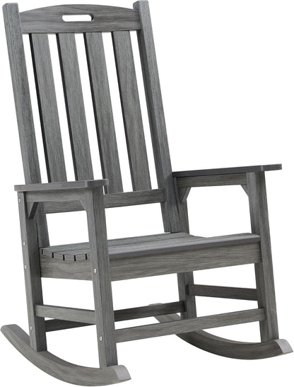 Psilvam Outdoor Rocking Chair, Poly Lumber Oversized Rocking Chair with 21" Wide Seat and 32" Tall Backrest, Pre-Assembled with Most Components for Effortless Installation(Dark Gray)
