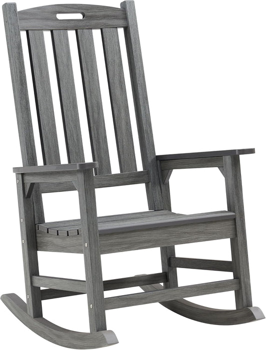 Psilvam Outdoor Rocking Chair, Poly Lumber Oversized Rocking Chair with 21" Wide Seat and 32" Tall Backrest, Pre-Assembled with Most Components for Effortless Installation(Dark Gray)