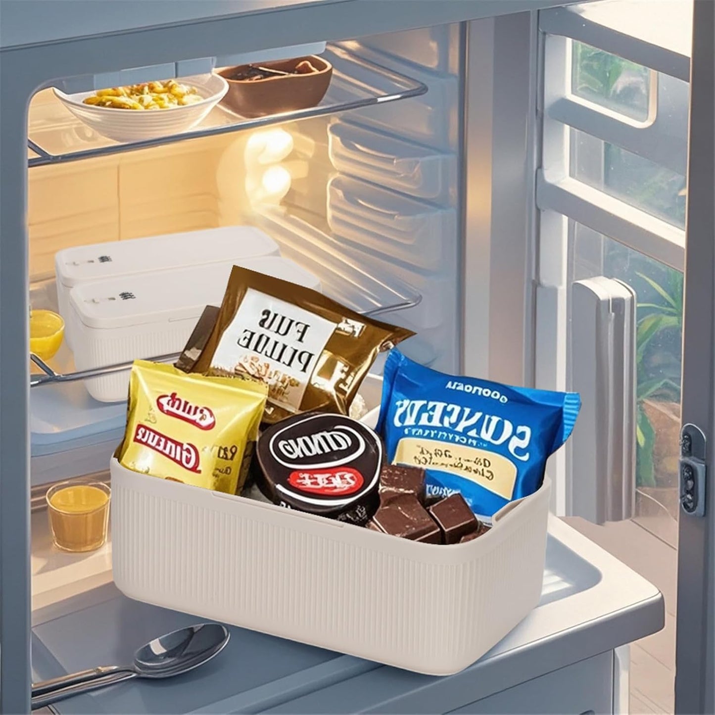 SANIDIKA Lockable Storage Box, Locking Medicine Box, Cell Phone Locked Jail, Food Medical Lockbox, Containers Bin for Personal Refrigerator Home Office Organization Travel Gift,9.25 x 5 x 3.6 (Cream)