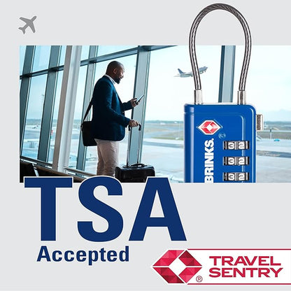 Brinks TSA Accepted Indicator Luggage Lock, Blue - Ressetable Combination, New More Secure TSA008 Key, 4 Pack