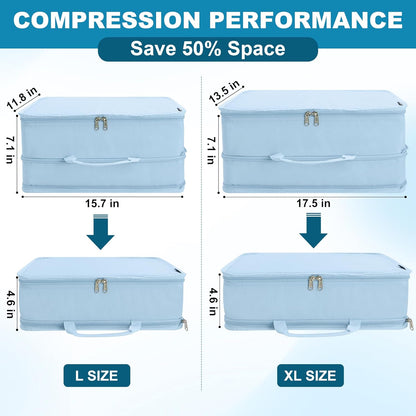 Extra Large Compression Packing Cubes for Travel Essentials, 2 Set Expandable Travel Cubes for Packing Bags Suitcase Organizer, Blue
