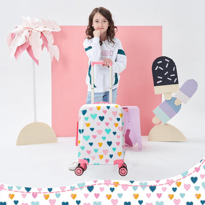 Kid’s Luggage Set 5 Piece Suitcase Set 16’’ Hardside Luggage with Spinner Wheels Girls Carry on Toddler Travel Rolling Suitcase Carry on Luggage Airline Approved