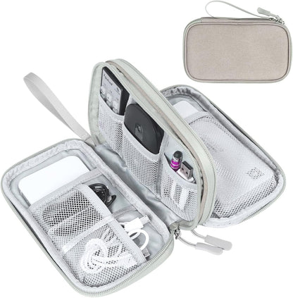 FYY Electronic Organizer, Travel Cable Organizer Bag Pouch Electronic Accessories Carry Case Portable Waterproof Double Layers Storage Bag for Cable, Charger, Phone, Earphone, Medium Size- Khaki